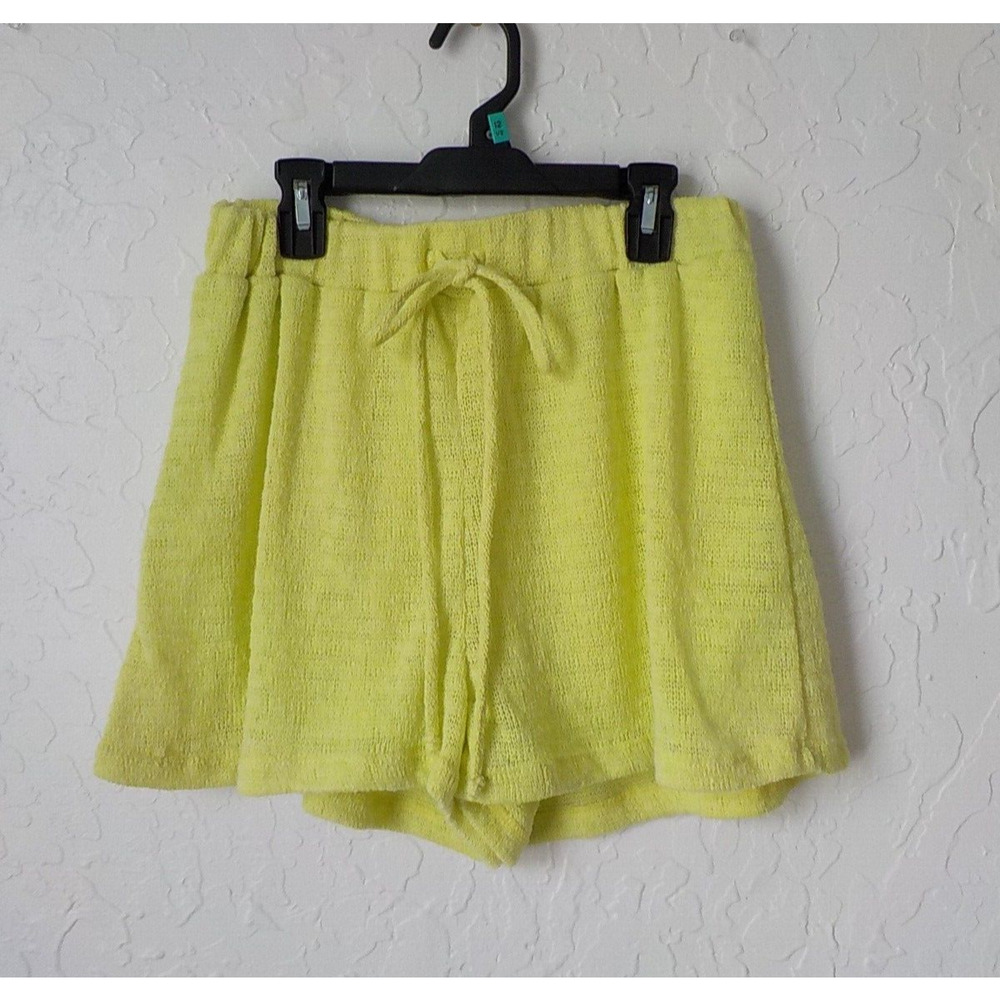 Lush Brigth Yellow Short Shorts Women size Small Elastic Waist Lined Knit Casual